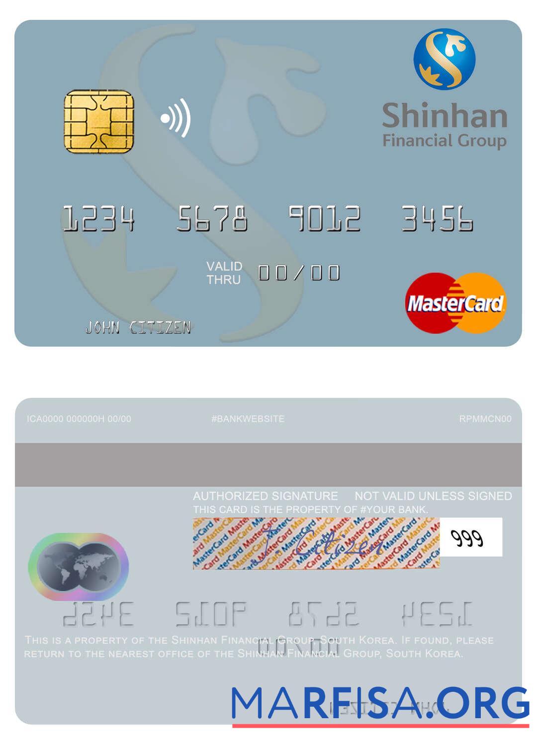 Printable South Korea Shinhan Financial Group mastercard sample